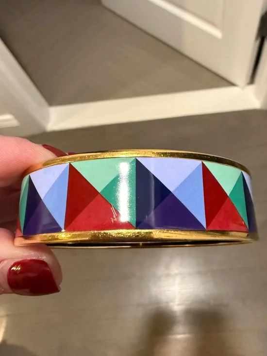 Hermes Clous En Trompe L Oeil ESP Multicolor Bangle Bracelet 65-35mm Gold Plates - Picture 8 of 12